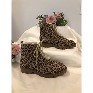 White Mountain Boots Women Size 10 Leopard Print Faux Fur Lined Lug Sole Winter